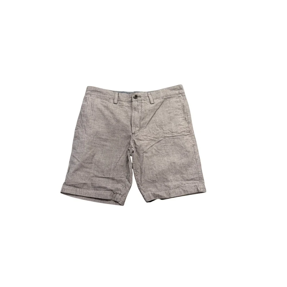 Banana Republic Aiden Short Mens 32 Grey Cotton Chambray Slim Fit Casual Shorts